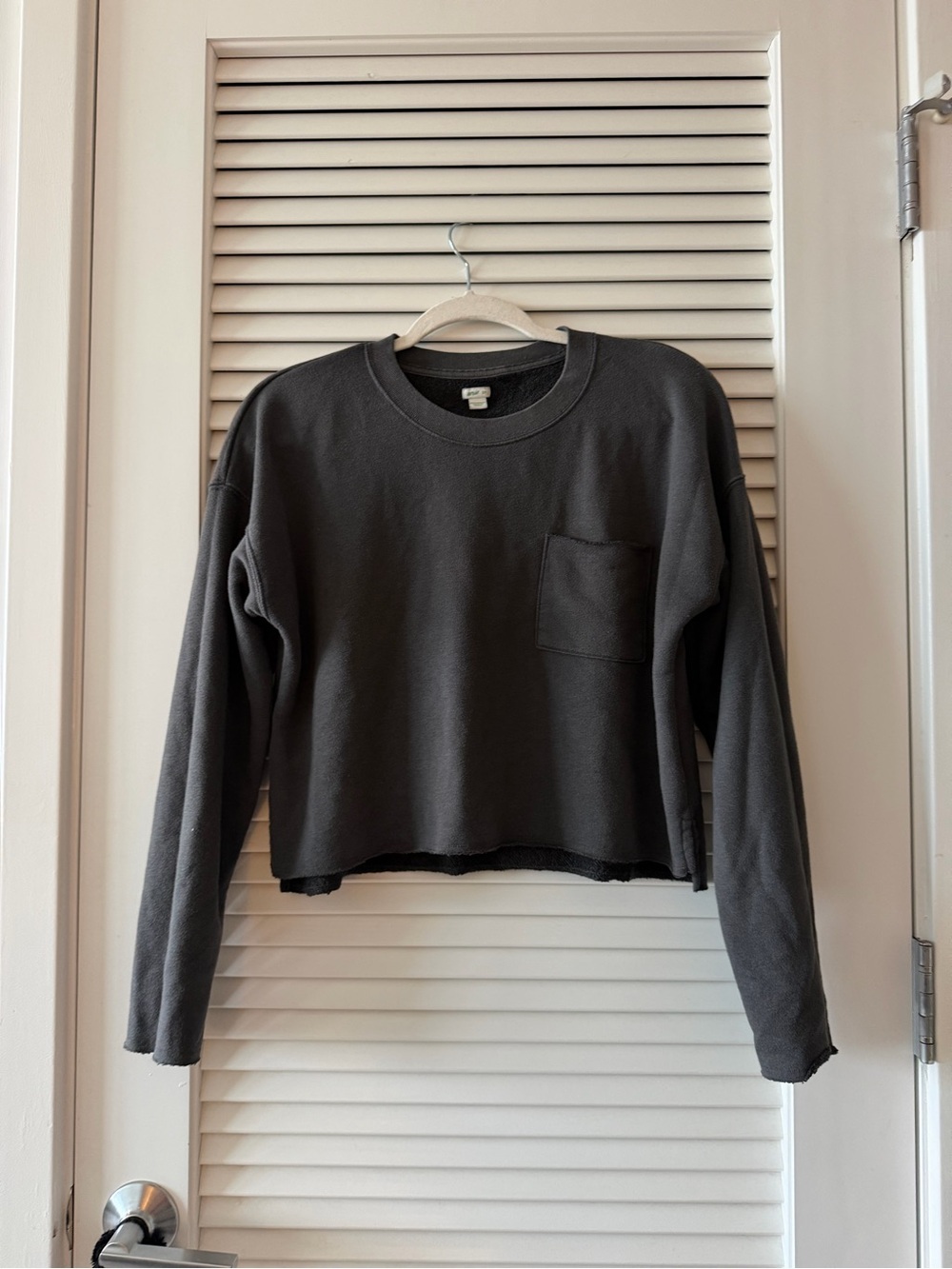 aerie Charcoal Cropped Crewneck Sweater